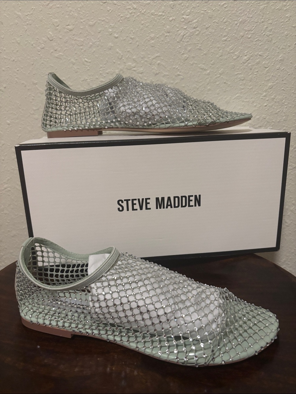 Steve Madden Crystal Mesh Slip-Ons - Pale Green